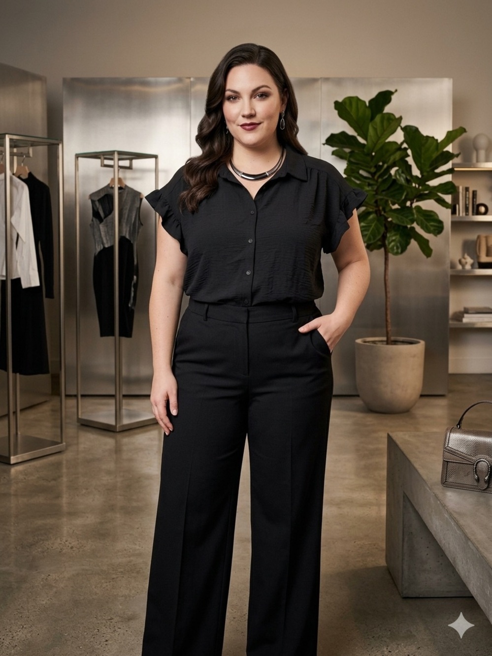 🖤 Pleione Black Flutter Minimalist Sleeve Button Down • Cozy Corpcore • XL